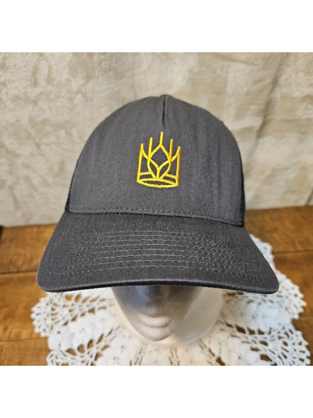 King Arthur Baking Company Embroidered Gray Modern Trucker Snap Back  Hat-Crown